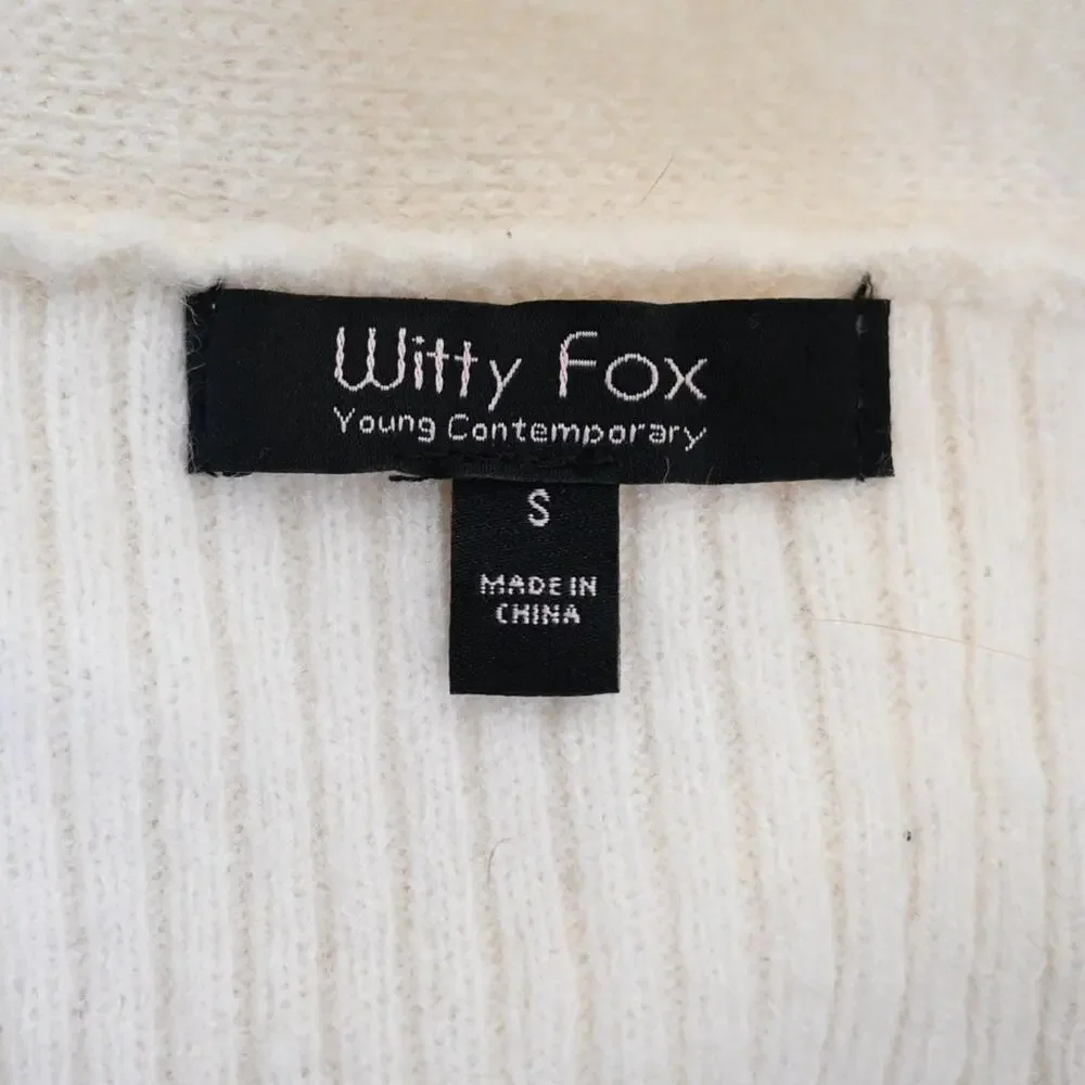 Witty Fox Women's S Rhinestone Heart Button Up Cropped Cardigan Sweater